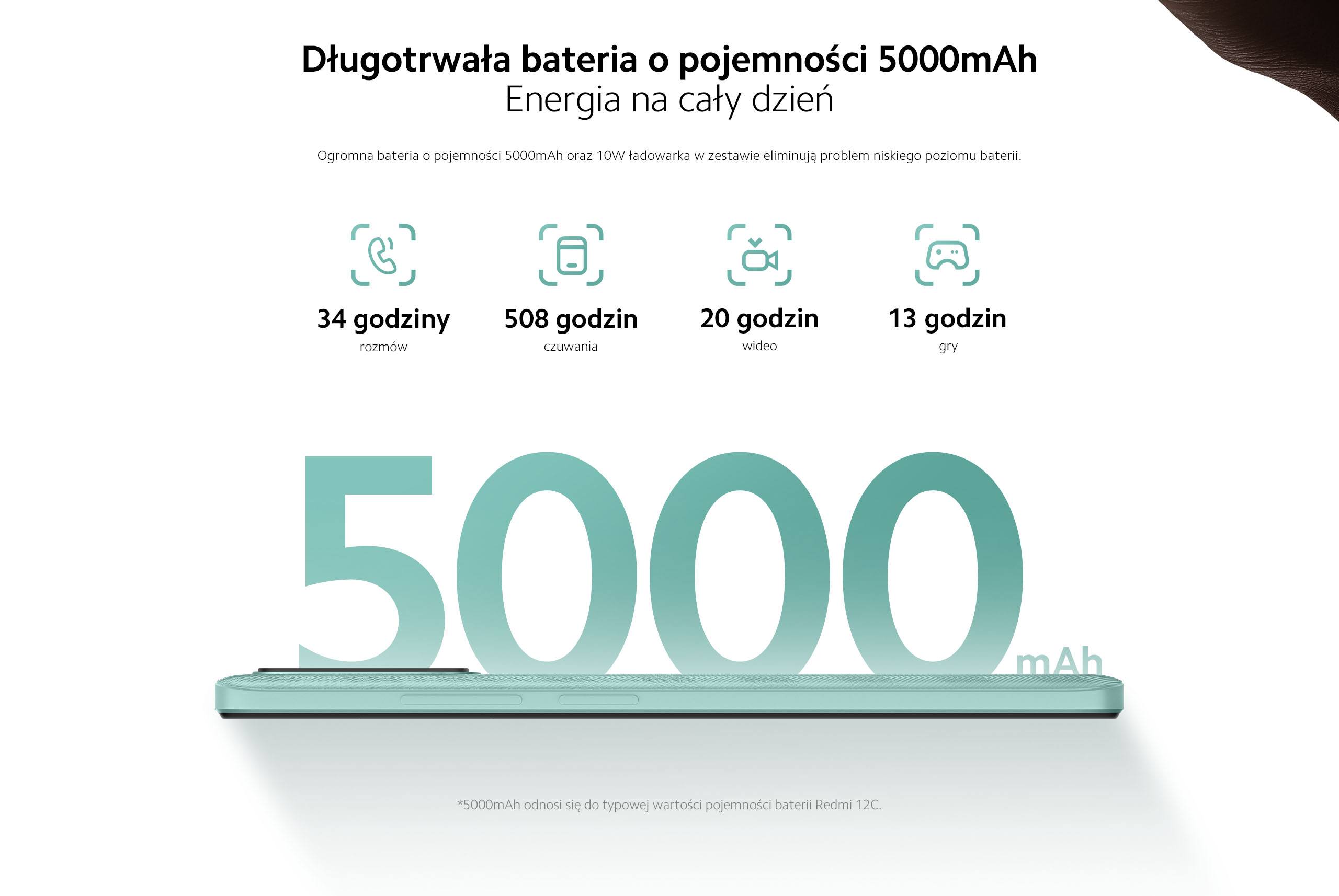 Xiaomi Redmi 12C - Duża bateria 5000mAh