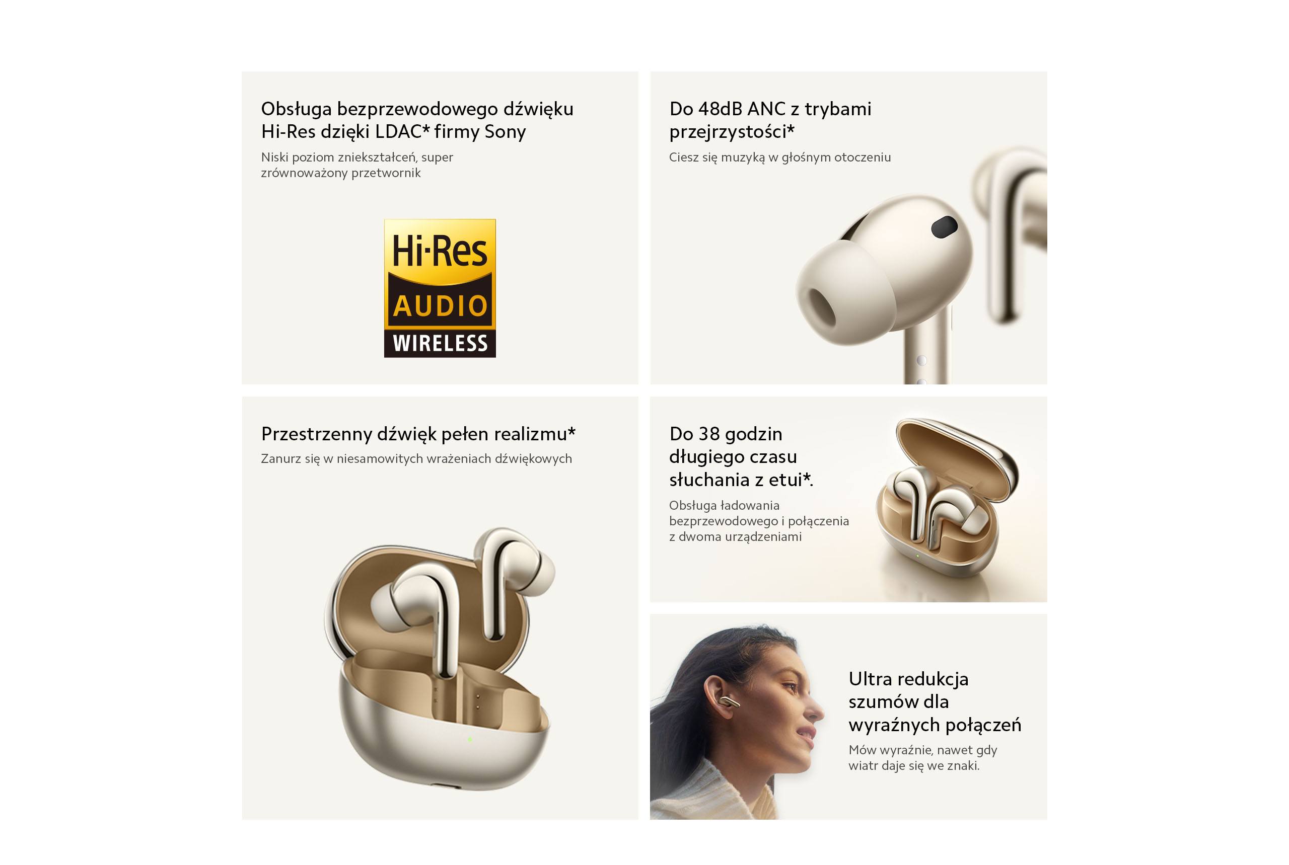 Xiaomi Buds 4 Pro - Redukcja szumów otoczenia 48dB ANC