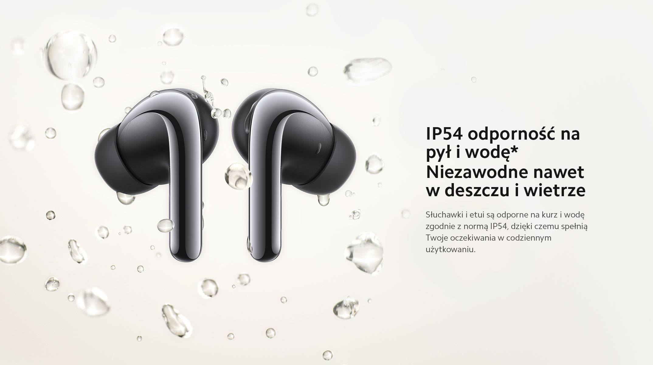 Xiaomi Buds 4 Pro - Certyfikat odporności na wodę i pył (norma IP54)